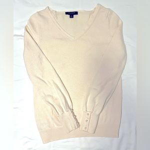 Ann Tylor 100 Wool V neck sweater beige/white SP